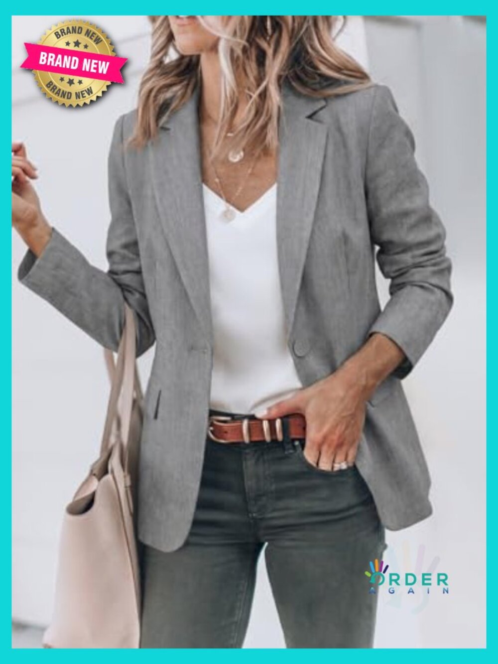 Casual Open Front Long Sleeve Blazer Work Office Suit Jacket Notch Collar - Picture 2 of 7
